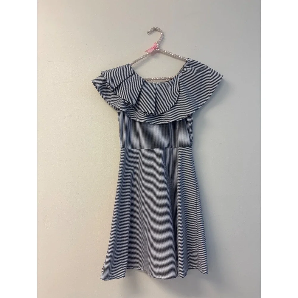HABITUAL Striped Navy Girls Dress Size 14 Women's Sz XS Striped Asymmetrical